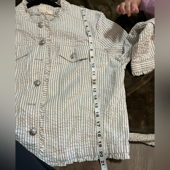 Sandro Tan and White Striped cropped button Jacket size Large - Picture 8 of 8